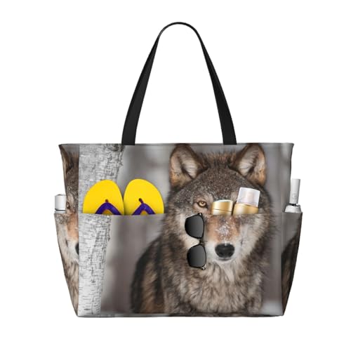 Sac de plage loup sauvage grand format pour vos sorties estivales et journées ensoleillées