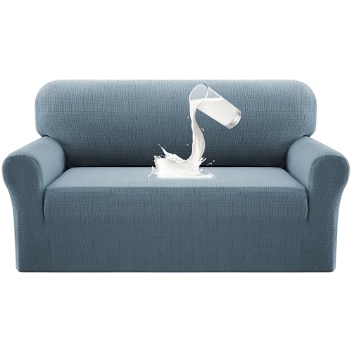 PrinceDeco Waterproof Couch Cover Slipcovers for Sofas,Stretch Loveseat Cover for 2 Seat Couch,Love Seat Sofa Covers Furniture Protector for Kids, Pets, Dog (Loveseat Seat Width 38"-46" Ston