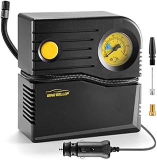 WindGallop Car Tyre Pump, Small 12V Analogue Tyre Inflator Air Compressor Car Pump, Electric Bike Pump Car Air Pump with Tyre Pressure Gauge and Inflator Valve Adaptors (Yellow)