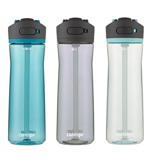 Contigo Ashland 2.0 Leak-Proof Water Bottle with Lid Lock and Angled Straw, Dishwasher Safe Water Bottle with Interchangeable Lid, 24oz 3-Pack, Juniper/Sake/Bubble Tea