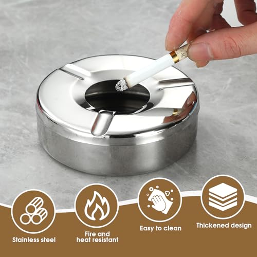 6 Stücke 10cm Aschenbecher Edelstahl Aschenbecher mit Deckel Moderne Tischplatte Windaschenbecher für Draußen Home Office Balkon Partys Outdoor (Silber)
