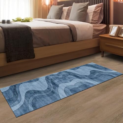 Tapis abstrait bleu 110x400 cm grand format de qualité supérieure