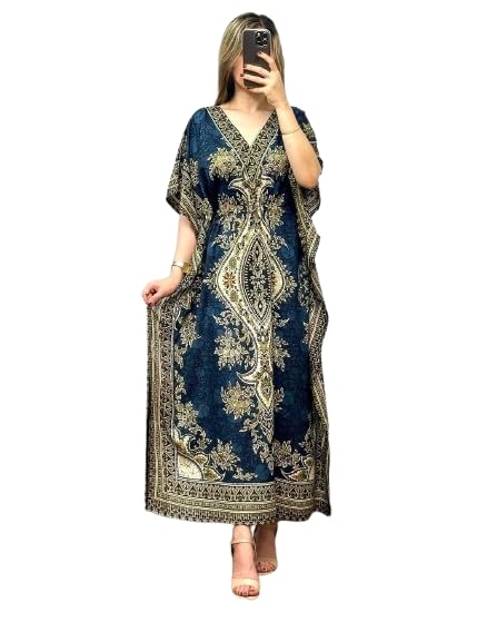 Image of NAIADES Women's Kaftan Dress - Bohemian Printed V-Neck Long Maxi Caftan with Loose Fit & Elegant Design (Kaftan-Kurti)