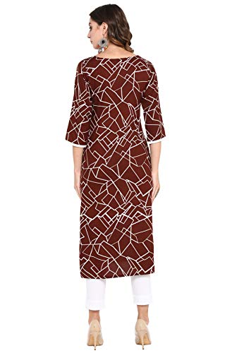 Image of Janasya Women's Brown Rayon Straight Kurta
