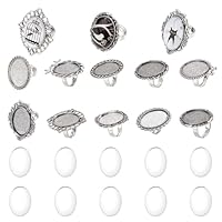 SUNNYCLUE 1Boîte 60pièces 3Couleurs Bague Vierge 18mm Base De Bague Réglable Blanc Avec Base Plate De 10mm Base De Cabochon Rond Anneau Tampon Anneaux