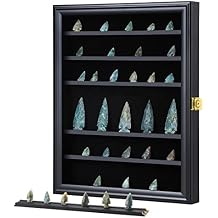 KCRasan Arrowhead Display Case Native American Arrowhead Shadow Box Wall Mount Arrowhead Collection Display Cabinet for Agate Opal Crystal Stone Arrowheads Spear Points Black Large
