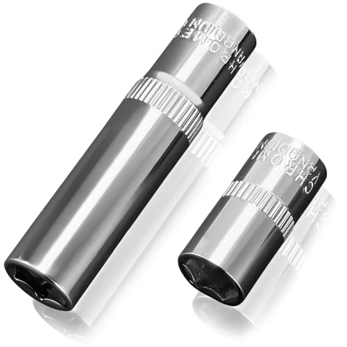 MCSDFN 2Pcs 1/4 Drive 8mm Deep & Shallow Socket Set 6-Point CR-V Metric Impact Socket for Ratchet Torque Electric Wrenches Car Repair Mirror Chrome Finish