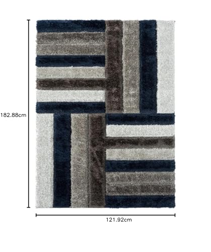Image of Carpets for Living Room 4 x 6 Feet Soft Smooth Thick Non-Slip Fluffy Shaggy Area Rug for Bedroom, Drawing, Kids Room, Office with Upto 2 Inch Microfiber High Pile (Blue White A)