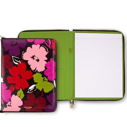 kate spade new york Bloco de notas de couro sintético de 33,6 cm x 24 cm com bolso interno, fecho de zíper e alça para caneta (flores pintóricas)