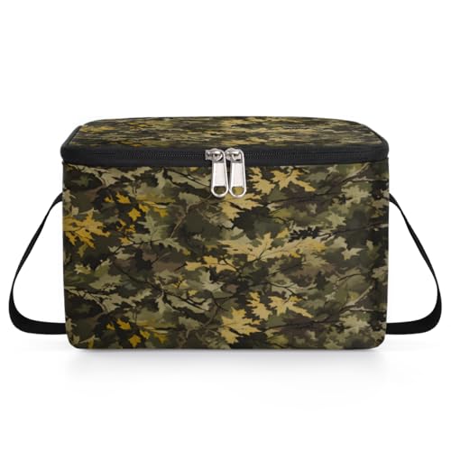 GzLeyigou Lunch Bags for Women Men 9 Cans,Leaves Hot & Cold Food Delivery Bag Insulated Grocery Bag Insulated Lunch Box Camo Cooler Bag for Office Work Picnic Beach