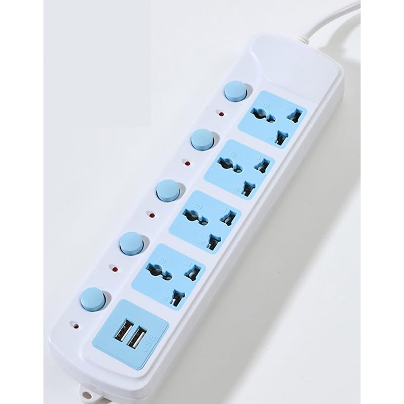 ZCM HAPPYMulti-Purpose 5 Way Electrical Power Strip with 2 USB Ports and 4 Sockets, 2-Meter Extension Cord 3 Pin Plug