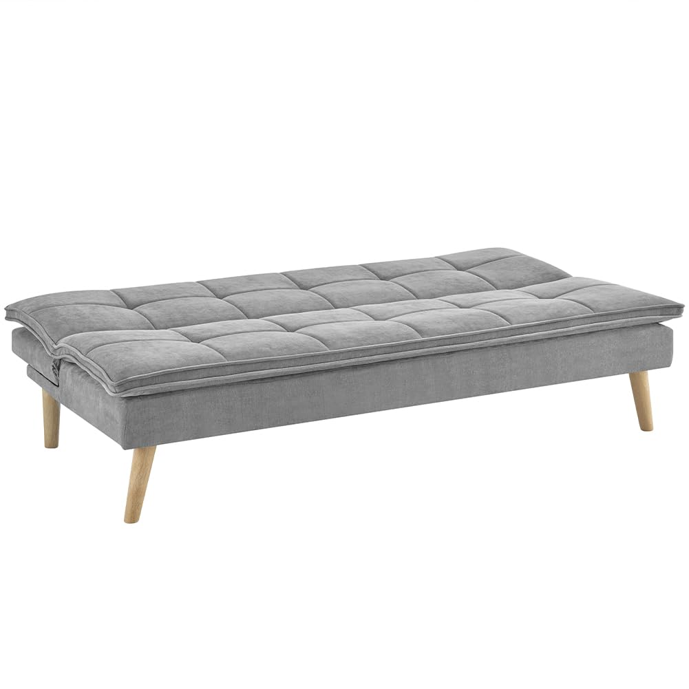 BAKAJI Divano Letto Reclinabile Clic Clac 3 Posti Reclinabile, Rivestimento in Tessuto, Seduta Imbottita ad Alta Densità e Ergonomica, Gambe in Legno, Apertura e Chiusura Facilitata (Grigio)