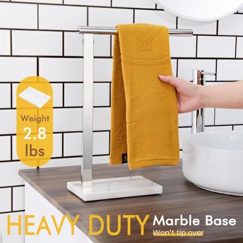 Image of KOKOSIRI Hand Towel Holder Stand Towel Rack with Steady Marble Base for Bathroom Vanity Countertop, Polished Stainless Steel 15.7'' Height THS0006-CH
