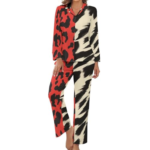 Ensemble pyjama femme ensemble chic patchwork léopard vêtement de nuit grande taille
