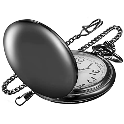 Smooth Black Pocket Watch for Men Quartz Arabic Digital Dial with Chain,Smooth Quartz Men’s Pocket Watch