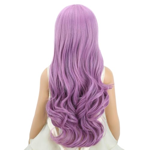 Image of Light Purple Wig Long Light Purple Middle Part Wig Long Wavy Curly Wigs Heat Resistant Synthetic Wigs for Daily Party Use