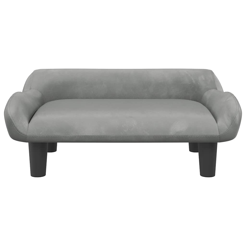 Hundebett Hundesofa aus Samt, modernes Haustierbett mit solidem Holzrahmen, weiches Hundekörbchen für kleine Hunde und Katzen, bequemer Schlafplatz, 70 x 40 x 24 cm, Hellgrau