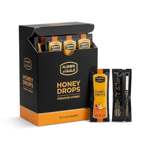 Alshifa Miel 100% Naturel en Sachets Individuels - Honey Drops 24 x 7g - Origine Arabie Saoudite