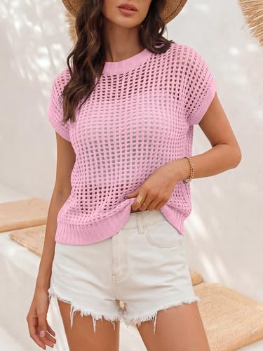 Image of ANRABESS Women's Tops 2026 Trendy Summer Shirts Crochet Cap Sleeve Knitted Sweater Spring Beach Vacation Clothes
