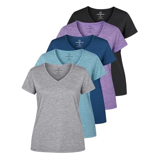 5 Pack: Womens V Neck T-Shirt Ladies Yoga Top Athletic Tees Active Wear Gym Workout Zumba Exercise Running Essentials Quick Dry Fit Dri Fit Moisture Wicking Basic Clothes - Set 1,XL