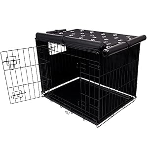 Pet Prime Dog Crate Cover Indoor/Outdoor Durable Windproof 600D Oxford Fabric Pet Kennel Cover Fit for 24 30 36 42 48 Inches Wire Dog Crate for Small and Large Dogs-Cover Only(24 Inch (24″x18″x19″))