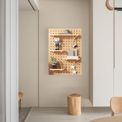 Panneau perforé en bois jaune 40x60cm de rangement mural pour manteaux et clés