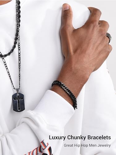 Image of PROSTEEL Bracelets for Men Cuban Link Mens Bracelet Stainless Steel, 14K Gold Plated /Silver /Black, 6 /8 /12 /17mm Width, 7.5 inch /8.3 inch /9 inch Length with Gift Box