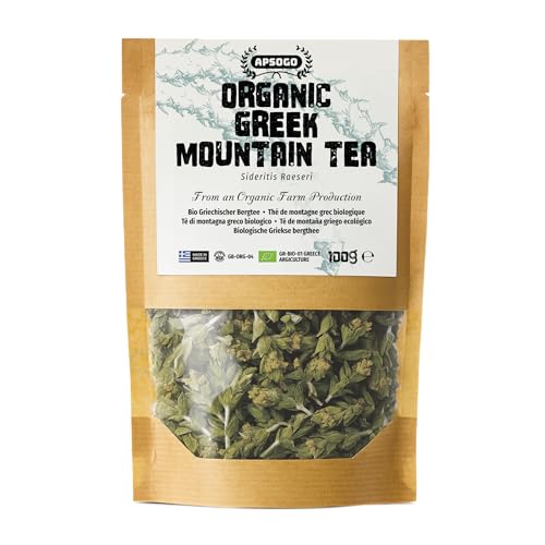APSOGO Organic Greek Mountain Tea - Premium Quality & Excellent Taste Loose Leaf Herbal Tea, Handpicked with Stems, Leaves & Flowers (100g)