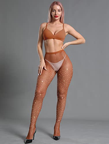 Image of CHRLEISURE Women's Sparkle Rhinestone Fishnets, Sexy Sparkly Glitter Party Concert Outfit Fishnet Stockings