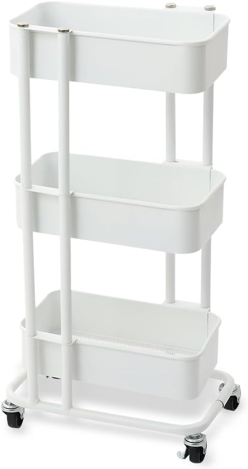Iris Plaza Kitchen Wagon, Seasoning Rack, Basket Rack, Slim, Storage Wagon, 3 Tiers, Width 10.7 x Depth 15.2 x Height 30.7 inches (27.3 x 38.5 x 78.1 cm), with Casters, White
