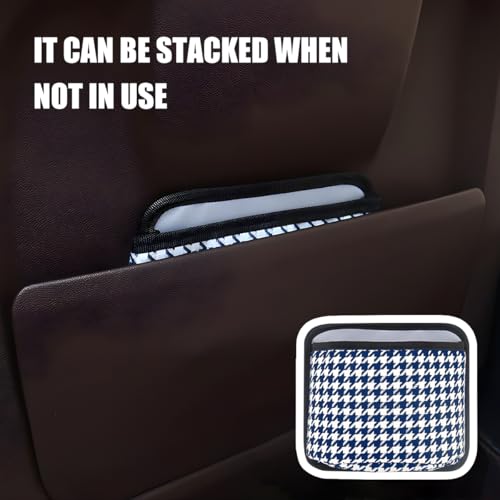 Image of Car Trash Can, Mini Foldable Vehicle Garbage Organizer with 15PCS Bin Bag, Check Pattern Auto Interior Hanging Bin Container Accessoies, Universal for SUV Sedan Truck (Blue /White)