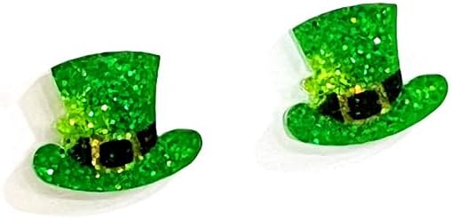 St.Patrick's Day Stud Earrings for Women Glitter Shamrock Earrings Irish Green Clover Hat Horseshoe Lucky Stud Earrings St.Patrick's Day Accessory Irish Jewelry Gifts