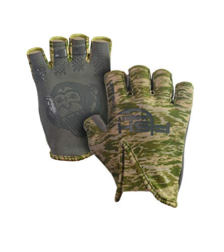 Fish Monkey Gloves Stubby Guide Gloves, Large, Green Water Camo