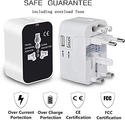 2 USB Ports Universal Travel Adapter, rts Worldwide International All in One Universal Power Wall Charger AC Power Plug Adapter Converter with 2 USB Charging Ports for USA EU UK AUS Cell Phone Laptop view 2