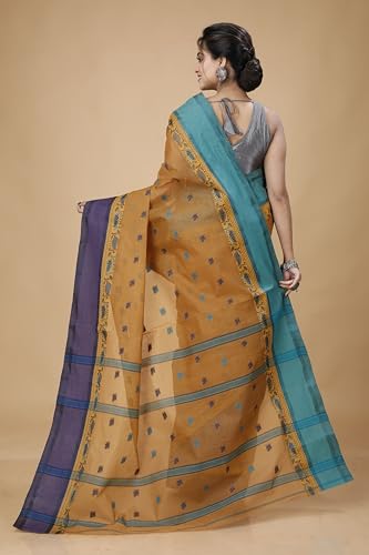 Image of Women's Traditional Bengal Tant Pure Cotton Design Border & Butta Tant Saree Without Blouse Piece