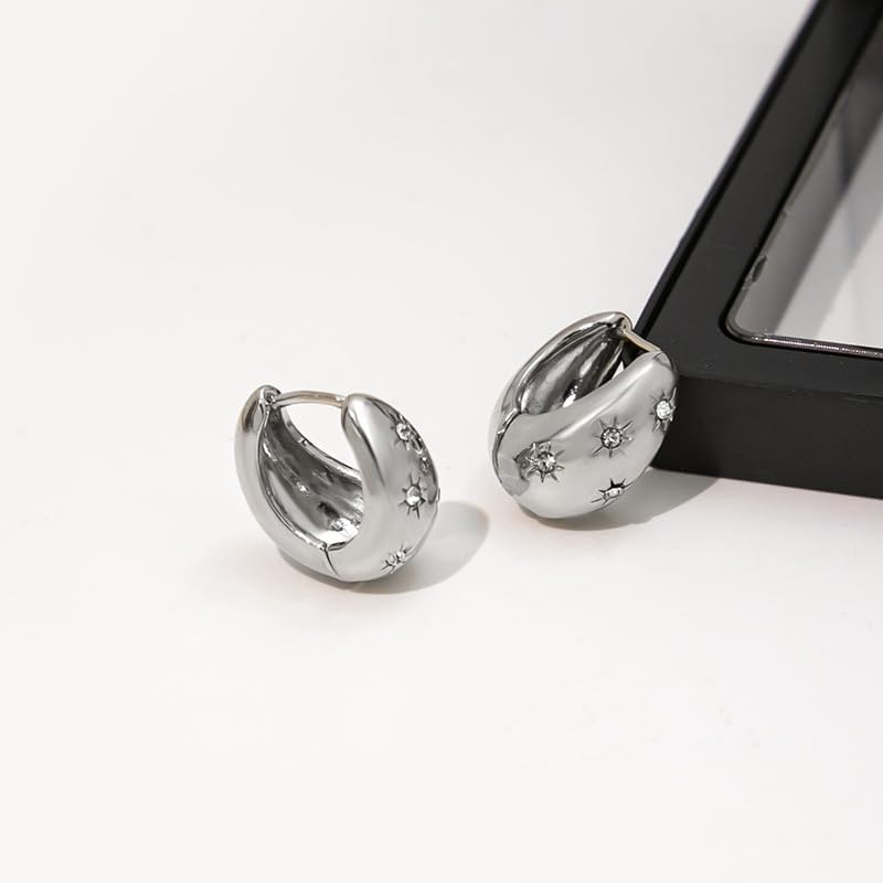 Miniatura 9 de ZRU Aretes de aro gruesos de oro para mujer, pequeños, hipoalergénicos, gruesos, chapados en oro de 18 quilates, ligeros, de moda, joyería de moda