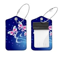 Set Di 2 Etichette Per Bagagli In Pelle Rosa Con Farfalla - Protezione Privacy, Anello In Acciaio Inox, Per Valigie E Viaggi - 6