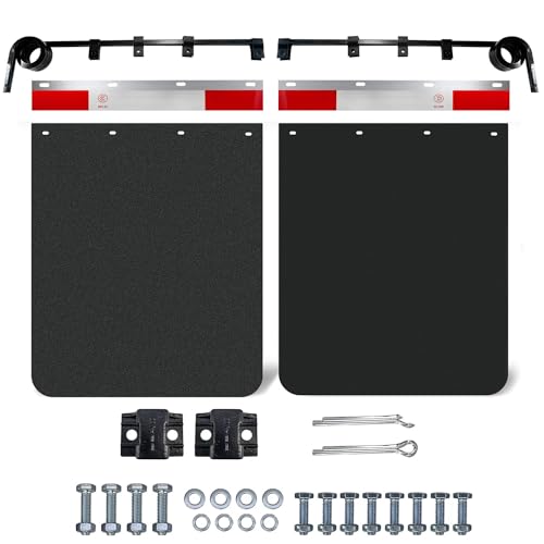 Image of Straight Bar Type Semi Trucks Mud Flap Hanger Bracket 3 coils Damping Spring with Aluminum Mud Flap Reflector Fender Reflective Tape and 24 inchx30 inch Mud Flaps for Heavy Duty Semi Trucks Trailers