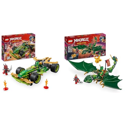 LEGO NINJAGO Lloyds Rückzieh-Rennwagen-Spielzeug + Lloyds Grüner Walddrache Figur imaginative Spiele für Dragons Rising Fans 71828 + 71829