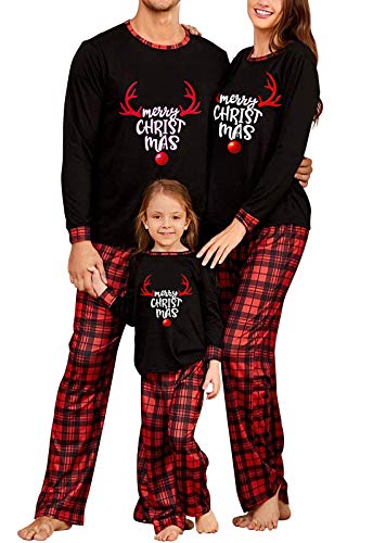 Matching Family Christmas Pajamas Set, Reindeer Plaid Printed Xmas PJs Loungewear Sleepwear for Women Men Kids (Black-Men, M)