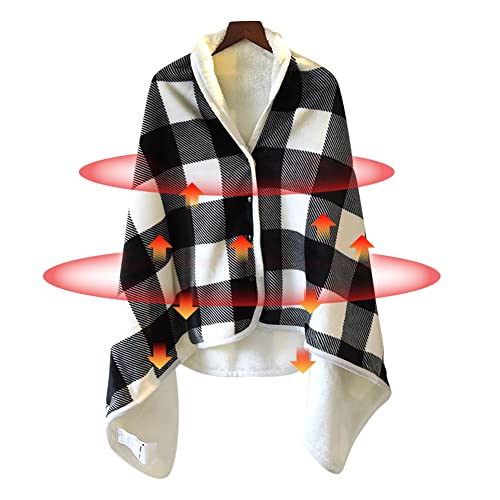 USB Plaid Electric Heated Shawl Blanket, Fleece Wearable Heated Blanket Comfy Poncho Wrap for Home, Office, Outdoor, Travel Use, 3 Temperature Settings & Timer (55 * 31.5in)
