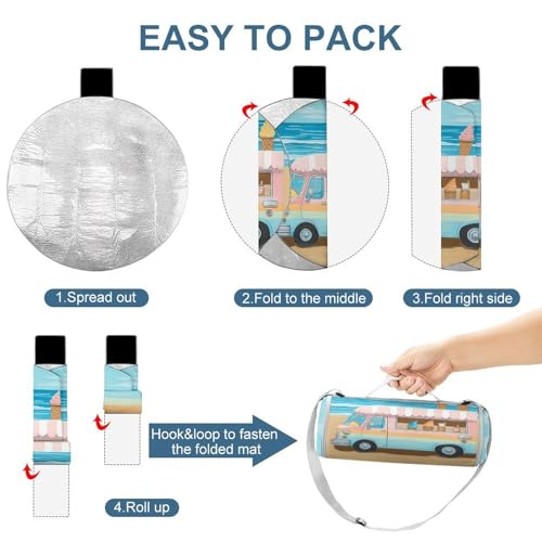 Manta de picnic redonda para playa y parque con diseño de camión de helados 5