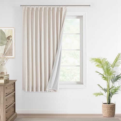 Image of Vision Home Natural Pinch Pleated Full Blackout Curtains Linen Blended Room Darkening Window Curtains 72 inch for Living Room Bedroom Thermal Insulated Pinch Pleat Drapes with Hooks 1 Panel 60 inchWx72 inchL