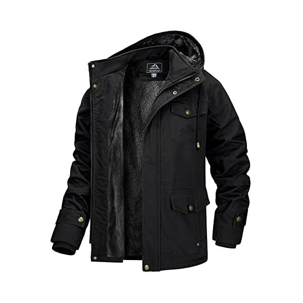 MAGCOMSEN Heren Winter Fleece Bomber Cargo Jas Jas Casual Militaire Stijl Windjack Jas met Capuchon