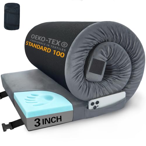 Memory Foam Camping Mattress Pad 3 inch,CertiPUR-US Sleeping Mat with Non-Slip Bottom,Portable Roll up Mattress Mats for Camping,Tent,Treavle,Car,Floor Bed,Dark Grey, No Travel Bag