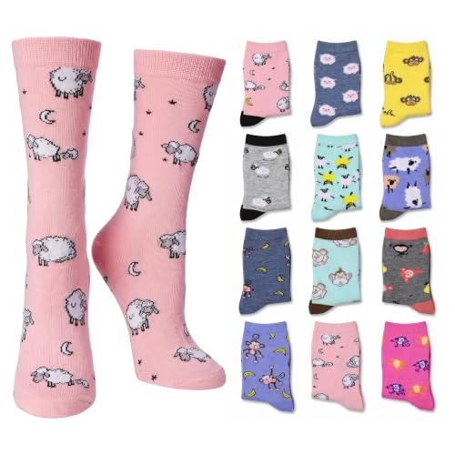 Image of Tipi Toe Women's Fun Patterned Dress Socks, 12-Pack Lightweight Colorful Crew Socks, Casual Novelty Assorted Designs
