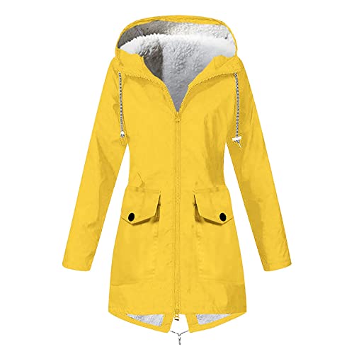 FUPODD Winterjacke Damen Warm Teddyfleece Gefütterte Regenjacke Damen Wasserdicht Regenmantel Frauen Mit Kapuze Skijacke Outdoor Funktionsjacke Parka Winddicht Softshelljacke Zipper Übergangsjacke