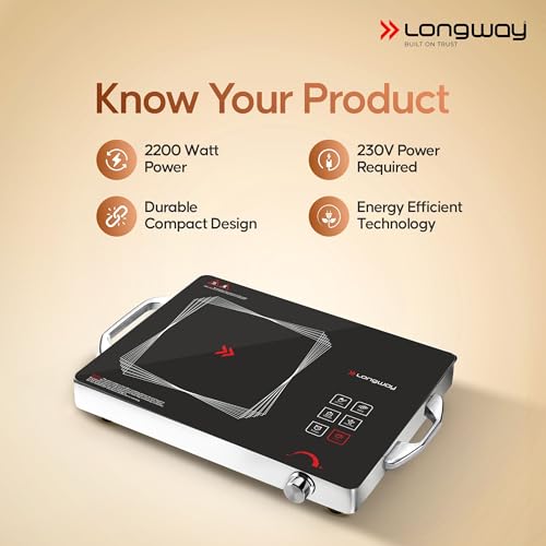 Image of Longway Infralite Pro 2200W Infrared Induction Cooktop with Steel Grill Rack, Crystal Glass Top, Touch Panel & Digital Display, 4 Preset Modes - Stir Fry, BBQ, Hot Pot & Steam, Black