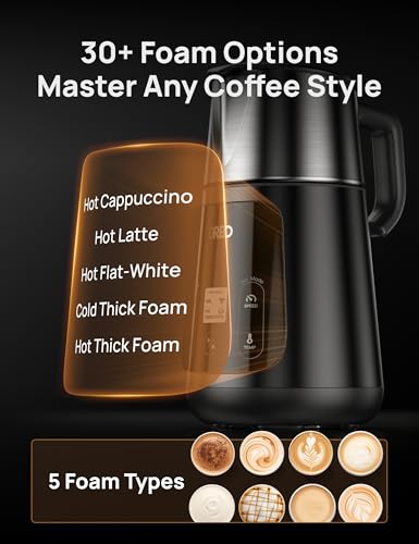 Dreo Milk Frother, All-in-1, 27oz/800ml Hot/Cold Electric Foam Maker for Coffee, Latte Art-level Microfoam, Automatic Milk Warmer, Dairy/Plant-Based Milk, Dishwasher Safe, Black Silver