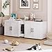 STMHOM Wooden Hidden Litter Box Furniture, Large 55” Cat Litter Cabinet for 2 Cats with Double Cat House Design for Living Room